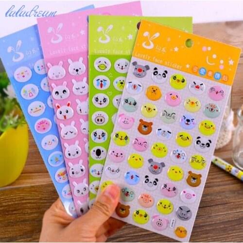 4 Sheets PVC High Quality Waterproof Stickers Cute Expressions Stickers Crystal Smiling Face Cartoon Stickers for Children Gifts