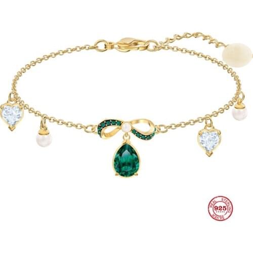 Fashion Charm Pure 925 Silver Original 1:1 Copy, Elegant Temperament Green Exquisite Wild Bracelet Female Luxury Jewelry Gifts