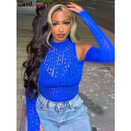 Weird Puss Y2K Sexy Hollow See Through Crop Top Women Long Sleeve T-Shirt Autumn Wild Casual Streetwear Stretch Slim Skinny Tees