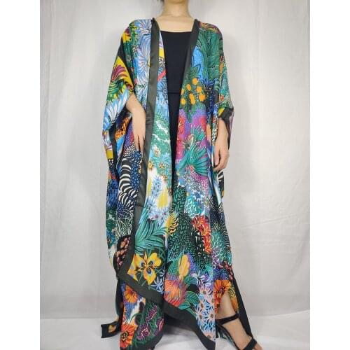 Summer 2021 Beach Swimwear Floral printed America Women Kimono Traditional Middle East Muslim Women Robe Clothes