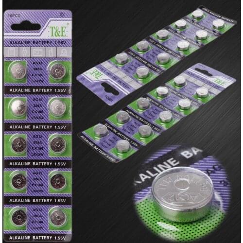 10PCS Alkaline Battery AG12 1.5V LR43 386 Button Coin Cell Watch Toys Batteries Control Remote SR43 186 SR1142 LR1142
