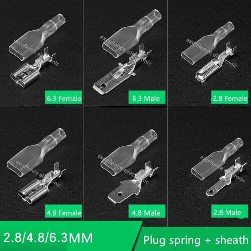 100sets 2.8/4.8/6.3mm Wire Connectors Female Male Crimp Terminals Crimp Male Spade Terminal With Transparent Insulating Sleeves