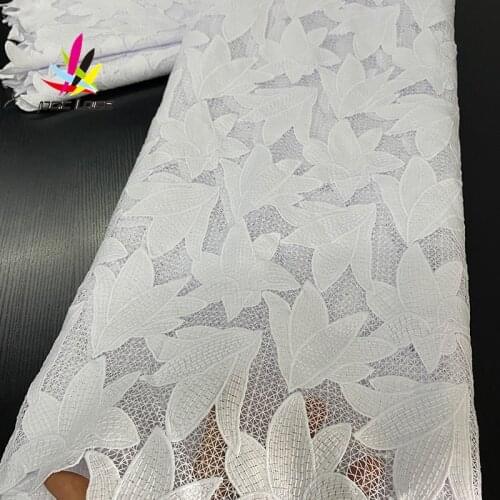 2020 Milk Silk Lace African Pure White Dress Styles Aso Ebi Guipure Fabric Leaves Pattern Soft Guipure Stones Rhinestone