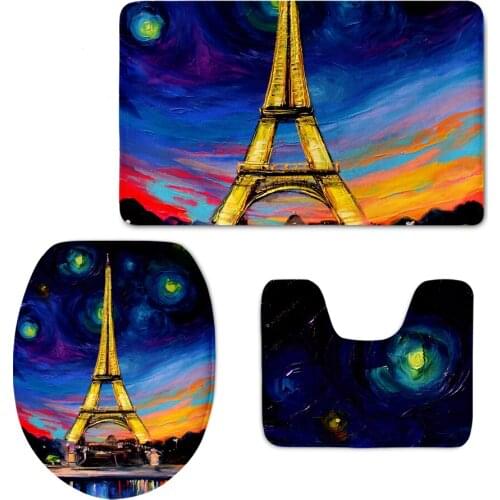 2021 Fashion 3D Paris Eiffel Tower Print Toilet Seat Covers Home Decor Bathroom Carpets Non-slip 3Pcs set Bath Accessories Rugs