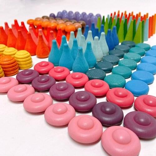 324pcs/set Baby Wooden Toys Beech Wooden Rainbow Stacker Nesting Puzzle Blocks Mushroom Honeycomb Tree cones Building Blocks