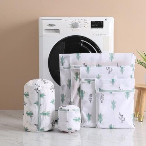 4 Sizes Cartoon Cactus Laundry Bag Polyester Household Zipper Mesh Wash Bag For Bra Lingerie Bathroom Accessories