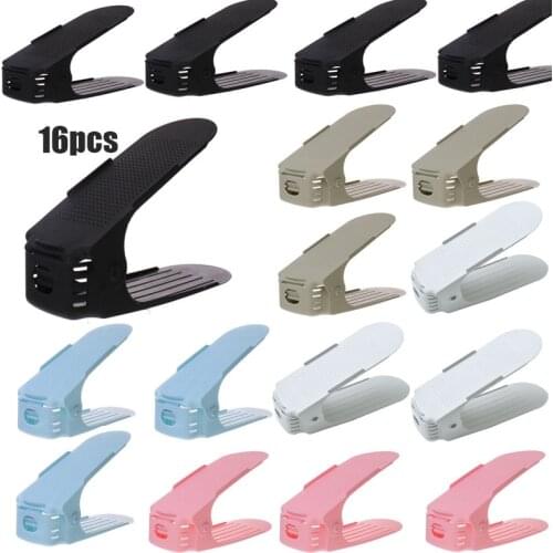 8/10/12/16pcs Adjustable Shoe Organizer Modern Double Shoe Rack Storage Space Saver Shoes Organizers Stand Shelf for Living Room