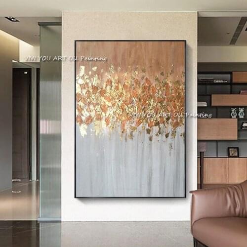 Abstract 100% Handmade Canvas Gold Foil Oil Painting Art Wall Pictures For Home Decoration Hand Drawn Picture For Living Room