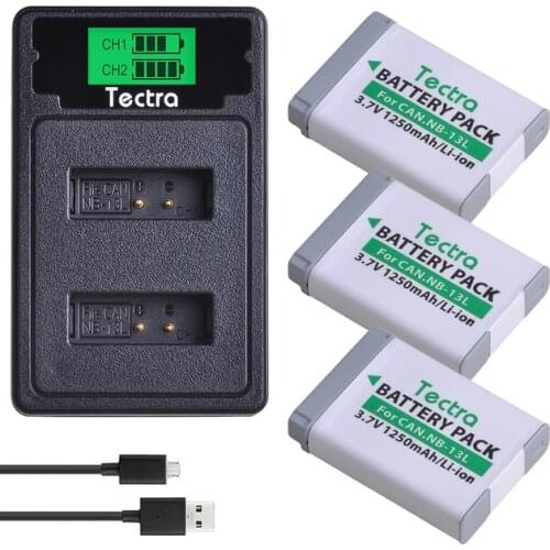 Tectra NB-13L NB 13L NB13L Li-on Battery+LCD Dual USB Charger for Canon PowerShot G5X G7X G9X G7 X Mark II G9 X,SX620 SX720