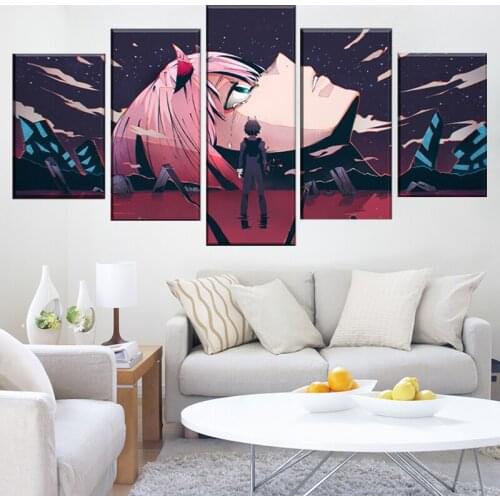 5 Piece Large Poster Home Decor Wall Anime Darling in the FranXX Painting Canvas Print Hiro Zero Two HD Picture Modern Artwork