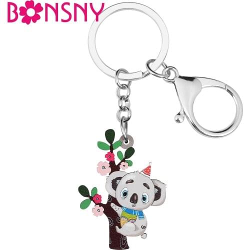 BONSNY Acrylic Cute Gray Australia Koala Tree Keychains Ring Fashion Purse Car Key Chain Novelty Jewelry For Women Girls Gifts