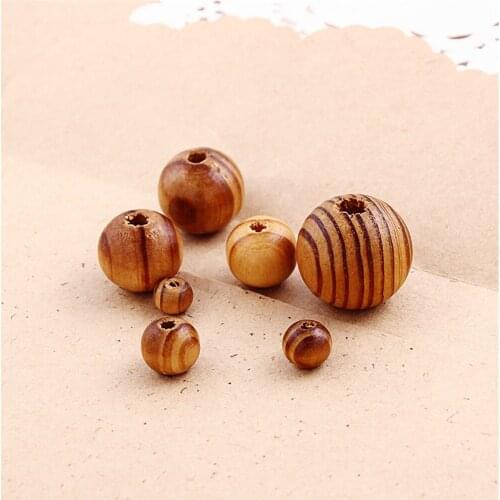 2021 DIY Natural Wood Beads Loose Round Pine Wooden Stripe Charms Spacer Beads Necklace Jewelry Findingd 6 8 10 12 16 18 20mm