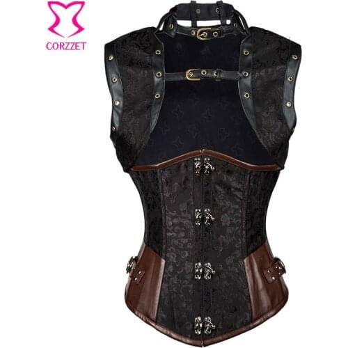 Black Gothic Spiral Steel Boned Corset Waist slimming Corselet Corsets And Bustiers Underbust Steampunk Waist Trainer For Women