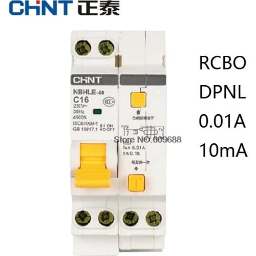 CHINT CHNT NBHLE-40 10MA 0.01A RCBO 1P+N 230V Residual current Circuit breaker with over current Leakage protection NBHLE