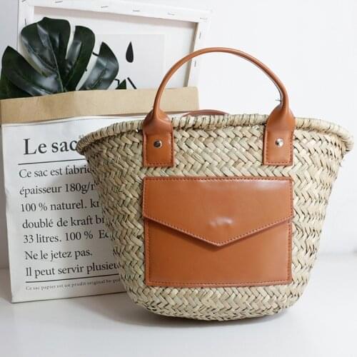 Diagonal Portable Womens Straw Bag Wind Beach Holiday Bag Big Pocket Purses and Handbags Luxury