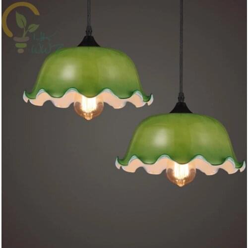 Dia 28cm Modern Simple Restaurant Hanging Light Ripple Edge Green Glass Pendant Lamps Living Room Cafe Bar Pendant Lights