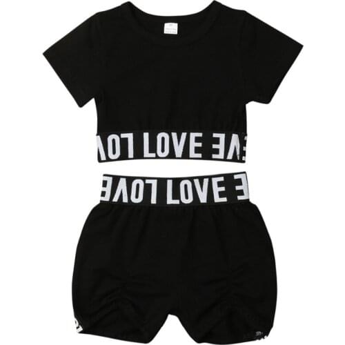 Toddler Kids Baby Girl Outfit Letter Short Sleeve T-shirt Crop Top + Shorts Summer Casual Baby Clothes Sunsuit Tracksuit 1-6T