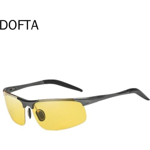 DOFTA Night Vision Sunglasses Men Al-mg Vision Night Driver Glasses Male Glasses For Driving Yellow Lenses With Case 8001