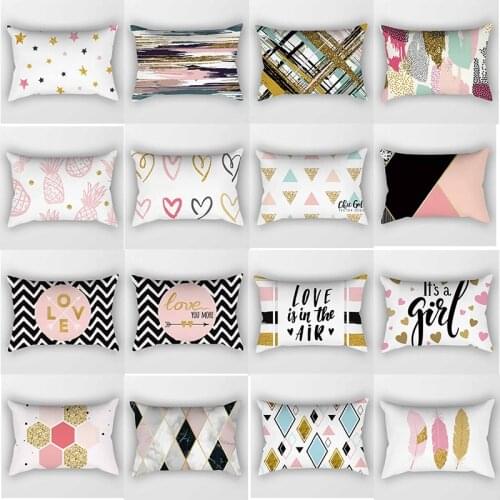 Hot sale high quality geometry love you more pattern pillow covers short plush rectangle small pillow cases size 50cm by 30cm