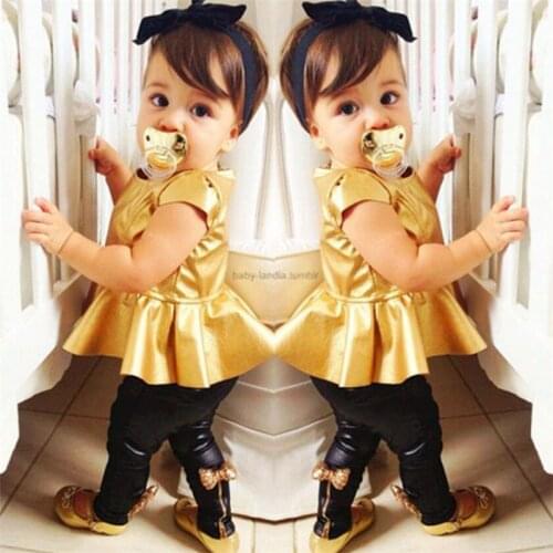 Toddler Girls Clothing Set Boutique Top+Leggings 2pcs Girl suits Kids Costume Baby Clothes Infant Outfits Gold Summer BC1124