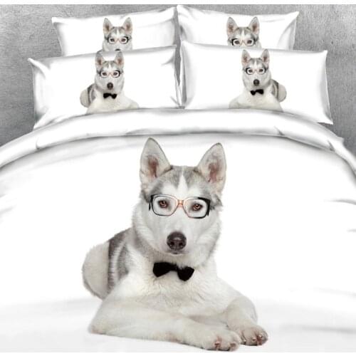 Goldeny 4 Parts Per Set Funny malamute dog wearing glasses 3d Hd animal Bedding set children Bed Linens
