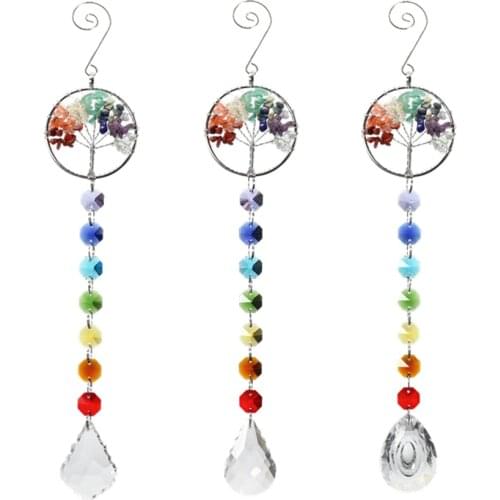 28cm Colorful DIY Crystal Beads Rainbow Pendant Creative Wind Chime Handcraft catcher for Home Decoration Window Ornament