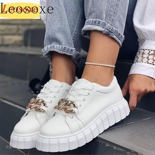 PU Leather White Shoes Women Sneakers Platform Thick Woman Shoes 2021 New Black Casual Shoes Female Flat Form Sneakers Big 43