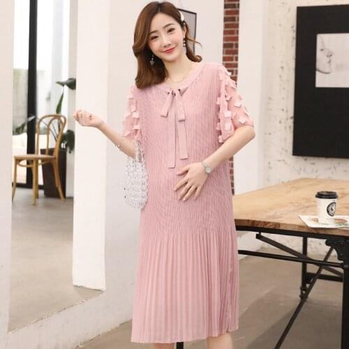 Summer Maternity Dresses For Pregnant Women Clothes Pleated Chiffon Pregnancy Short Sleeve Dress Fashion Maternity Clothing