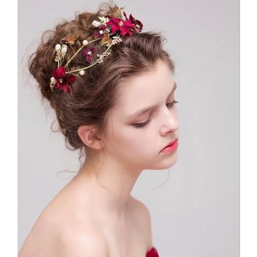 Copper Butterfly Wedding Hair Accessories Hairbands Bride Headband Crown and Tiaras Bridal Hair Accessories Headdress Jewelry