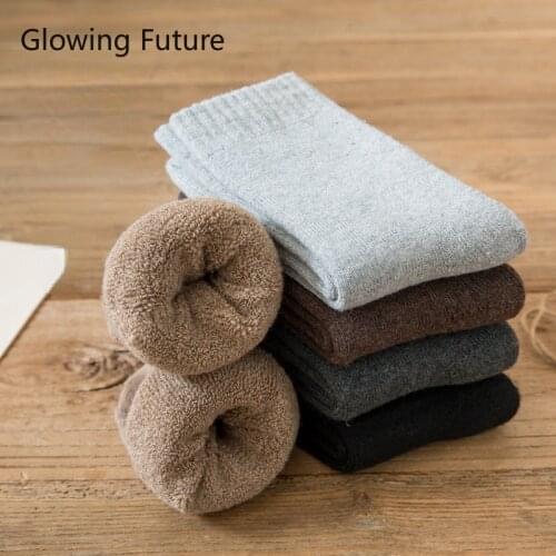 Glowing Future Unisex Socks Winter Thicken Plus Fleece Towel Men Women Socks Warm Wool Socks Long Tube Solid Color Terry Socks