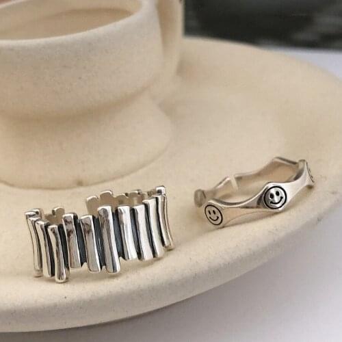 New Trendy Lucky Smile Face Ring Jewelry For Women Opening Silver Color Adjust Size Round Finger Rings Woman Jewellery Gift