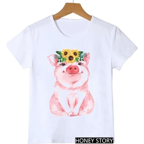 Girl Clothes T-shirts for Girls Cute Flower Rabbit/Penguin/Dog/Fox/Bear/Alpaca/Flamingo/Owl/Pig Animal Print Funny Kids T shirt