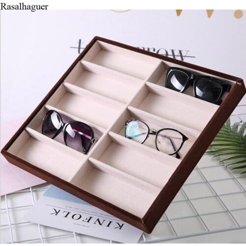 Wholesale 10/12 Grids Large Capacity Glasses Case Beige Sunglasses Holder Box Display Packaging Jewelry Organizer Jewellery Tray