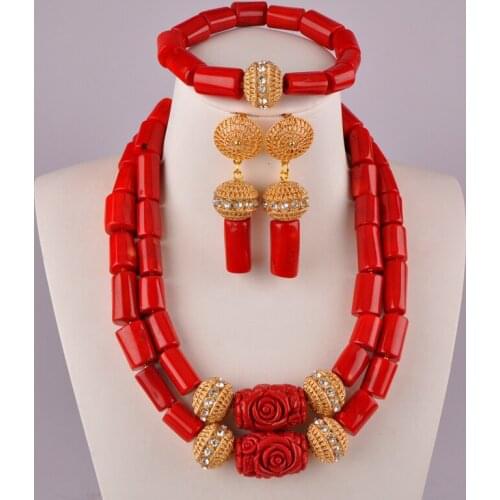 Swell red coral necklace nigerian wedding coral set african beads jewelry set for women
