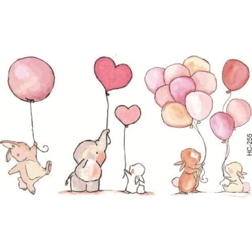 Water Transfer Tattoo cute pink elephant rabbit balloon tattoo Waterproof Temporary fake Tattoo for man woman kid 10.5*6cm