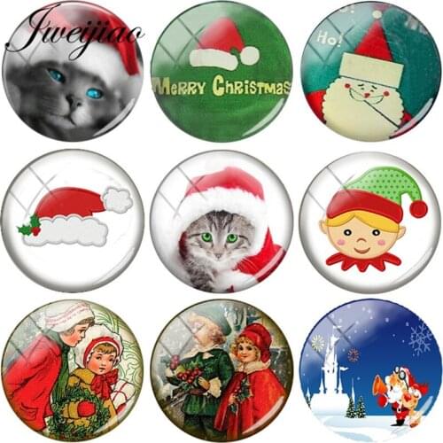 JWEIJIAO Santa Claus Christmas hat Art Picture DIY Glass Cabochon Dome For Keychain Necklace Earrings Accesories wholesale