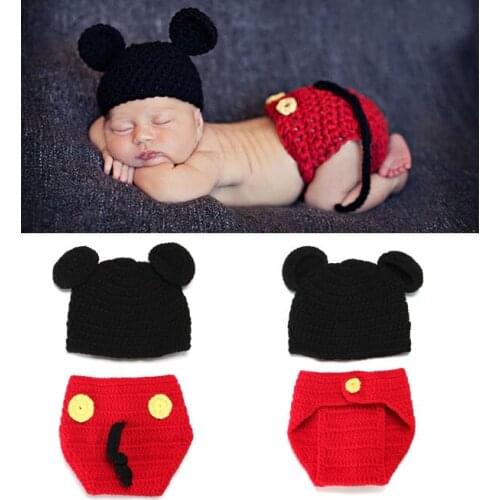 Newborn Photography Props baby Hat and Shorts Set Hand Crochet Children Clothing and Accessories Infant Animal Beanie Hats