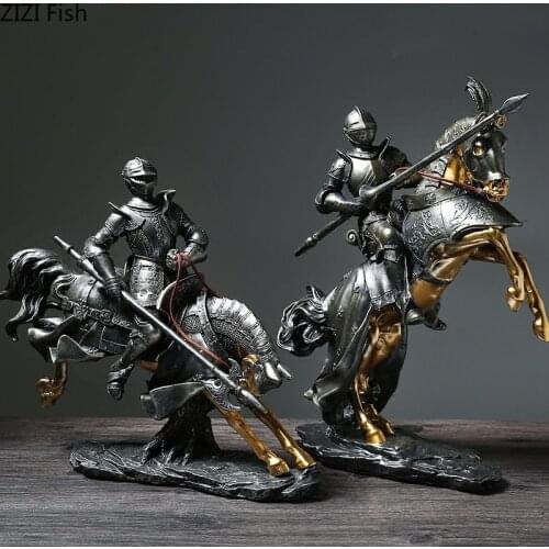 Nordic Vintage Home Decor Armor Knight Resin Figure Statue Swordsman Hero Portrait Adornment Retro Cavalier Crafts Decorations