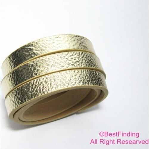 Light gold 10mm flat leather strips 10x2mm Litchi stria leather cord S1107