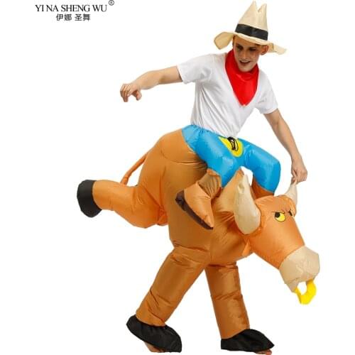 Adultos Children Cosplay Inflatable Costume Ride a Oxen/Horse Fantasia Costumes For Men Boy Females Halloween Clothing Wear