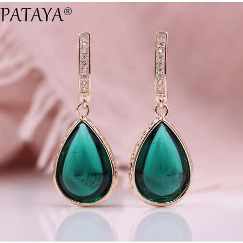 PATAYA New Long Earrings Women Fashion Wedding Noble Jewelry 585 Rose Gold Synthetic Glass Crystal Water Drop Dangle Earrings
