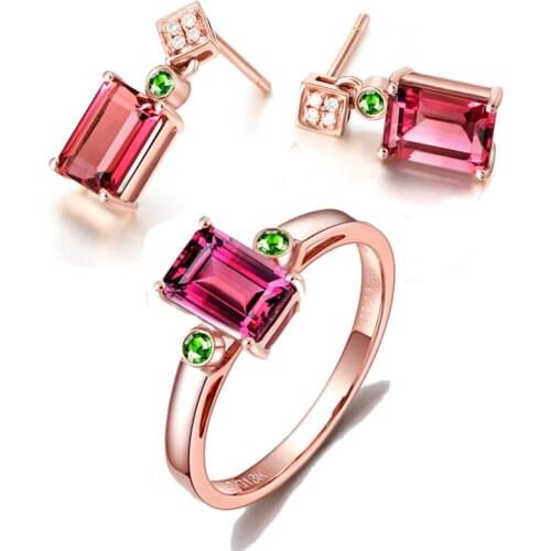 MOONROCY Rose Gold Color Ring and Earrings Red Green Crystal Jewelry Set Bohemia CZ for Women Gift Dropshipping Wholesale