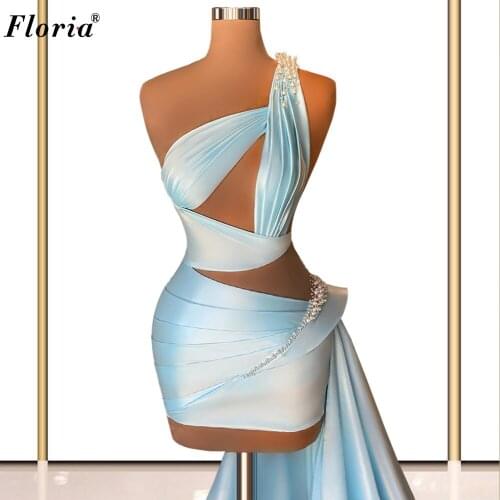 Sky Blue Mermaid Cocktail Dresses Short Sexy Summer Beach Prom Party Dresses For Women Celebrity Dresses Robes De Cocktail 2021