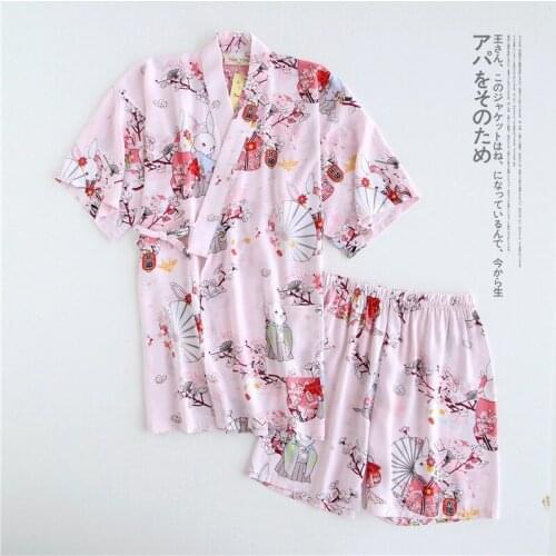 WomenS Summer Two-Piece Cotton Kimono Cotton Short-Sleeved Shorts Japanese Pajamas Thin Section Home Sleepwear Service Suit
