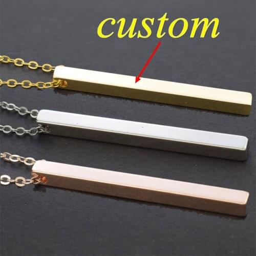 Custom Engraved Letters Name Quote Necklace Personalized Square Bar Necklace Words Pendant Necklace Gift For Women