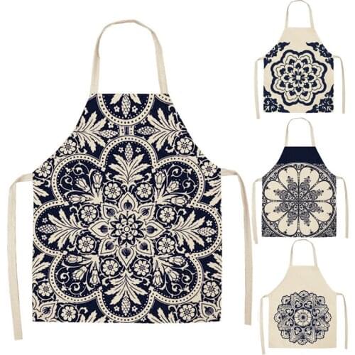 1 Pcs Blue and White porcelain Deer Pattern Kitchen Aprons Cotton Linen Unisex Party Cooking Bibs Cleaning Tools