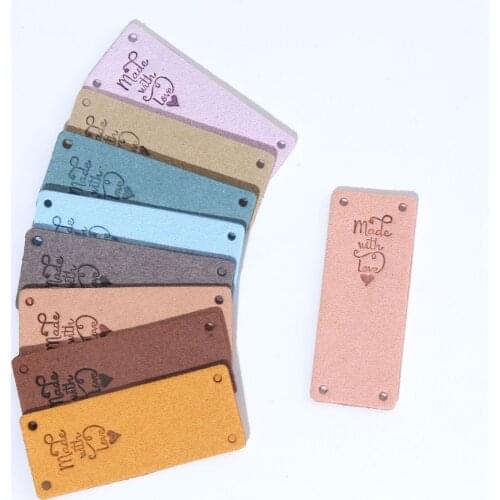 20Pcs Handmade With Love Labels Fiber Leather Tags For Clothes Sewing Crafts Hand Made Tags DIY Hats Bags Garment Accessories
