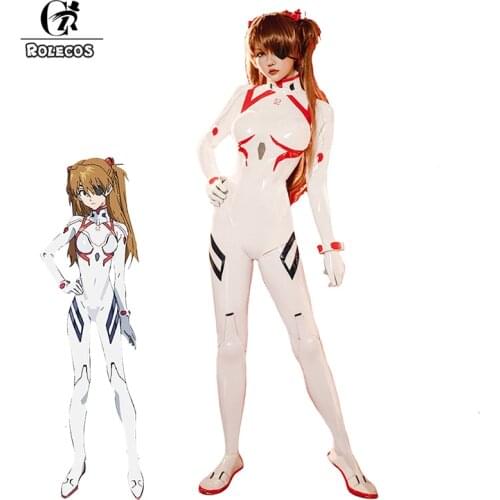 ROLECOS Anime EVA Cosplay Costume Asuka Langley Soryu Cosplay Costume Sexy Jumpsuit Women White Bodysuit Romper Halloween Costum