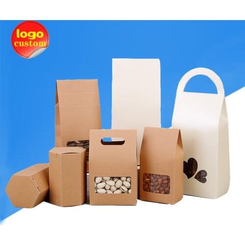 White Kraft Ziplock Zipper Stand Up Bag with Window for Coffee Nut Grain Spice Food Snack Candy Gift Store Packaging Custom Logo