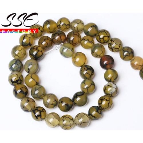 Wholesale Yellow Black Dragon Vein Agates Round Loose Beads Natural Stone Beads 15'' For Making Jewelry DIY Bracelet 6 8 10 12MM
